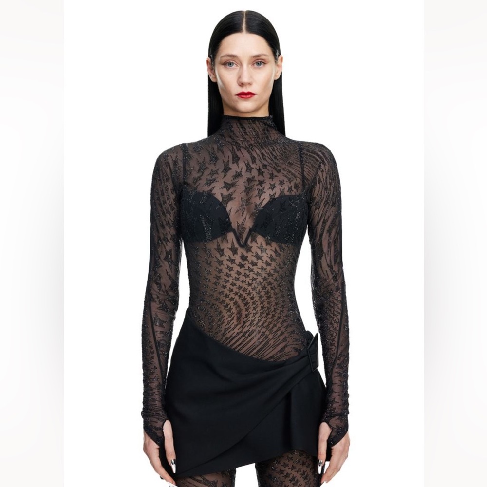 Mugler x H&M Rhinestone-embellished Mesh Top Size S New with Tag. Limited Collab